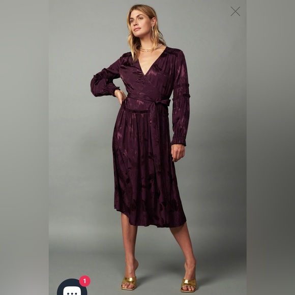 Current Air, Mila Midi Wrap dress, NWT, in eggplant shade from anthropology - Picture 2 of 7